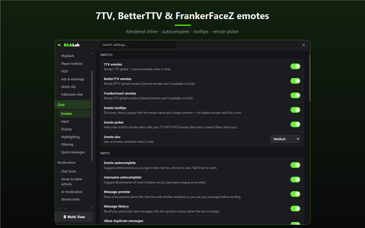 7TV, BetterTTV and FrankerFaceZ emotes rendered inline