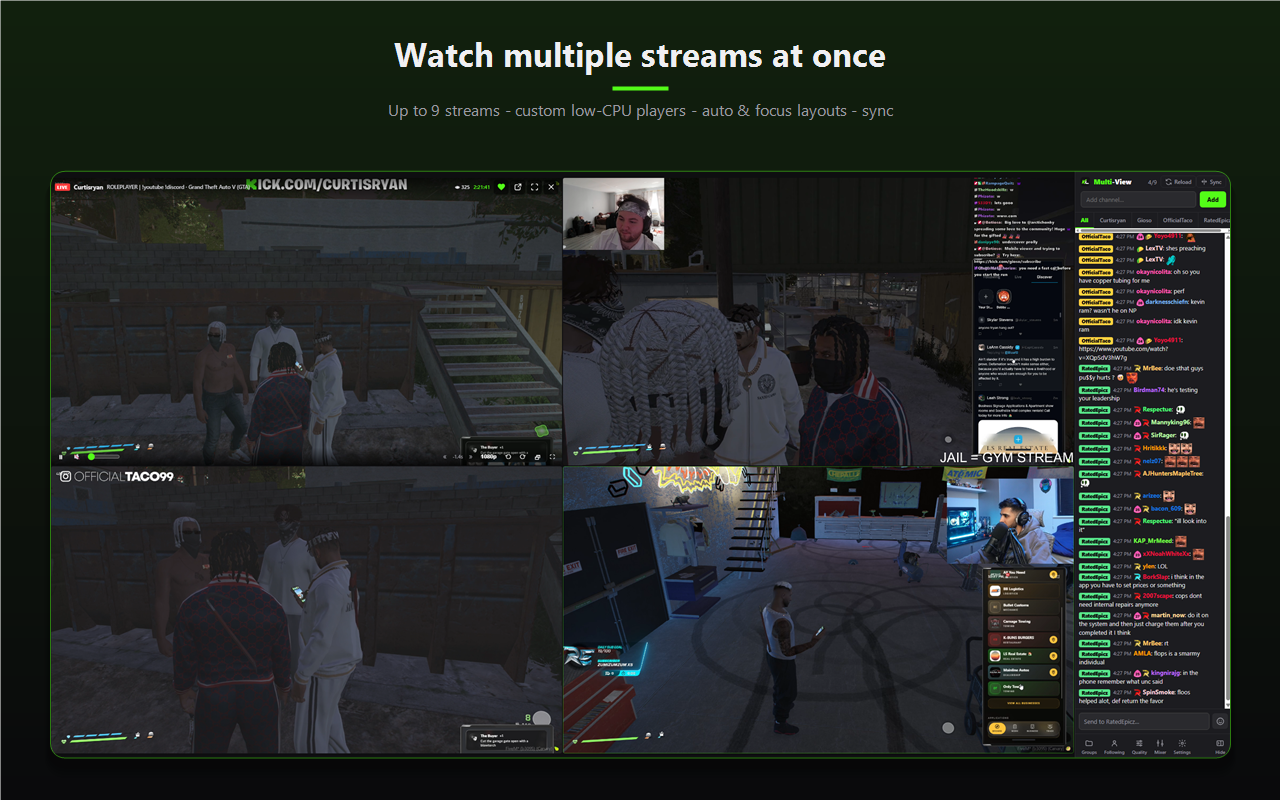 KickLab Multi-View showing several Kick streams at once